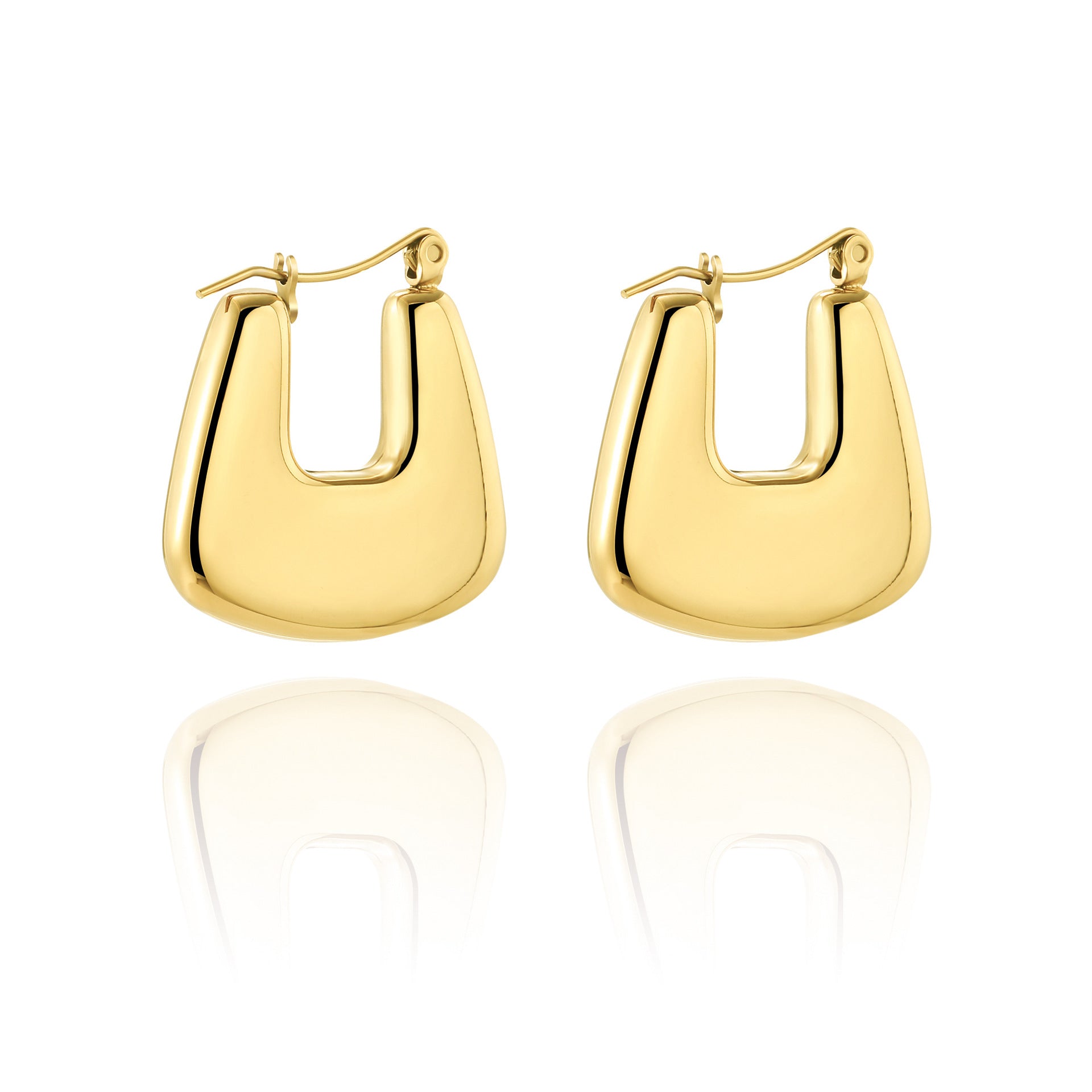 Boucles d'oreilles en acier titanium plaqué or en forme de croissant creux, élégantes et modernes.