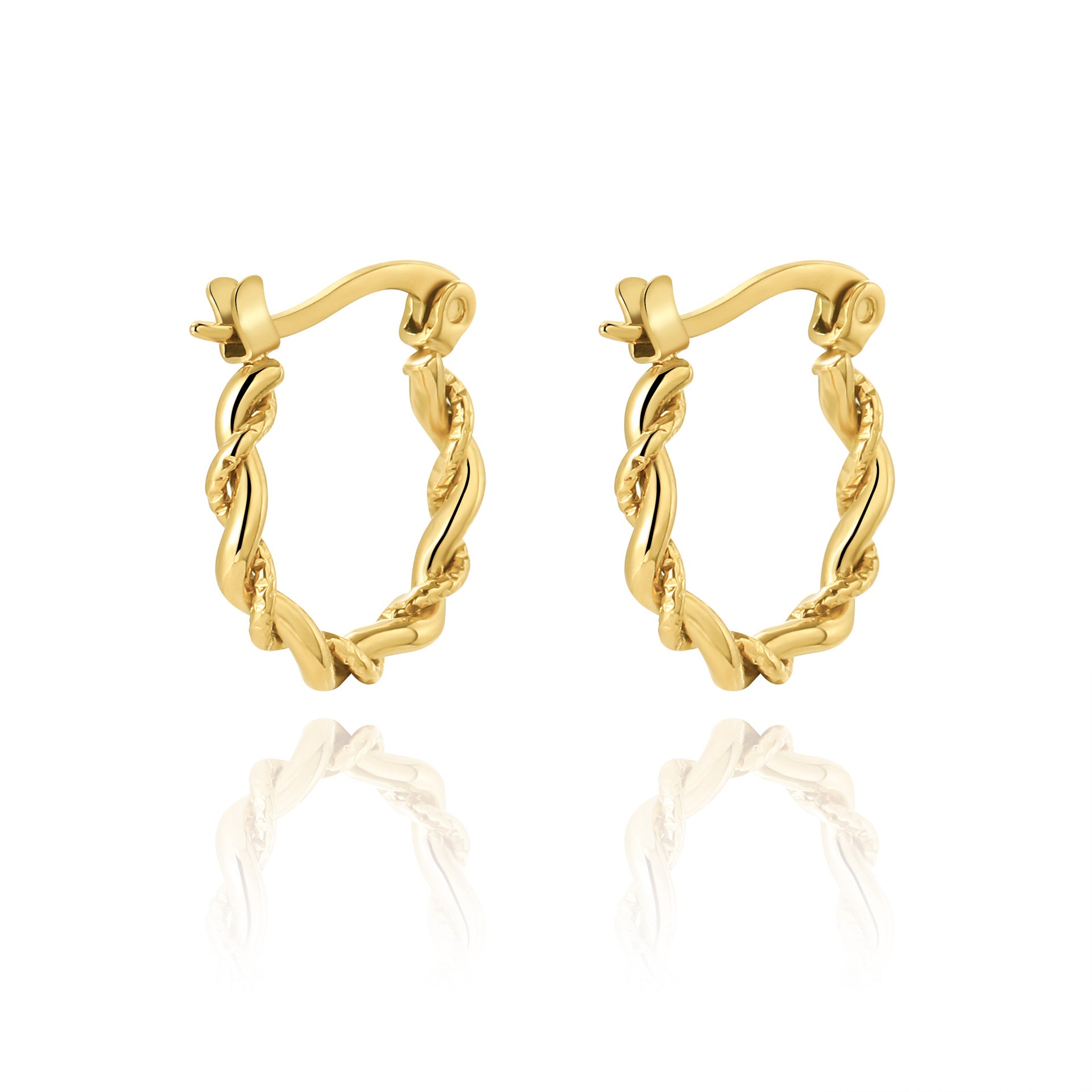 Boucles d'oreilles en acier titanium plaqué or en forme de croissant creux, style élégant et moderne.