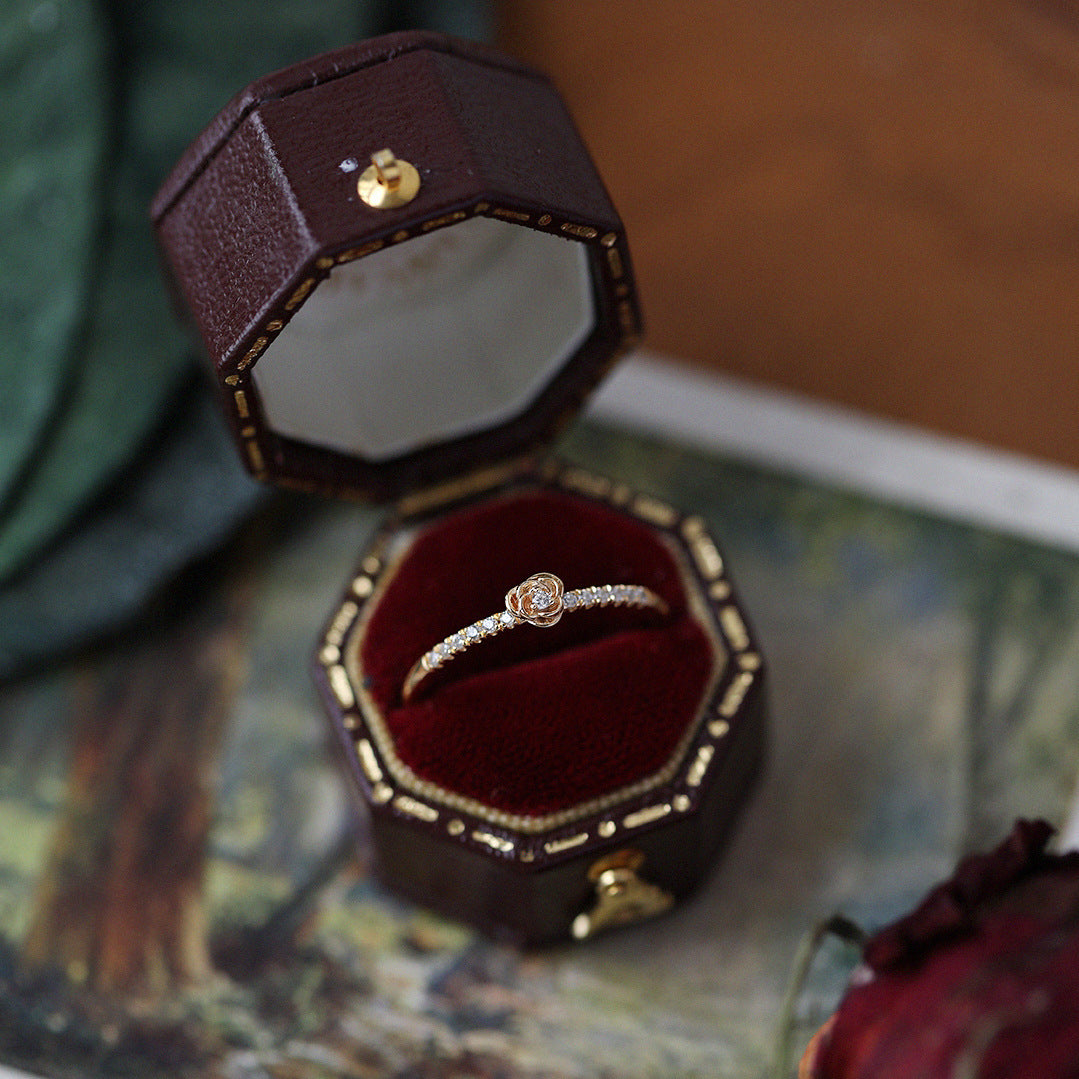 Bague en argent sterling S925 avec design de rose simple, bijou élégant pour femme, finition brillante.