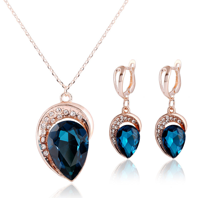Ensemble de bijoux collier et boucles d'oreilles en cristal coréen, bijoux élégants en pierre transparente, style sophistiqué.