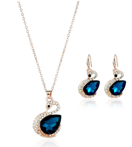 Ensemble de bijoux en cristal coréen, collier et boucles d'oreilles en pendentifs élégants et scintillants.