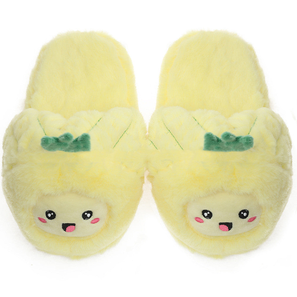 Chaussons fantaisie en forme d'avocat, ananas et fruit du dragon pour femmes, avec motifs colorés et confortables.
