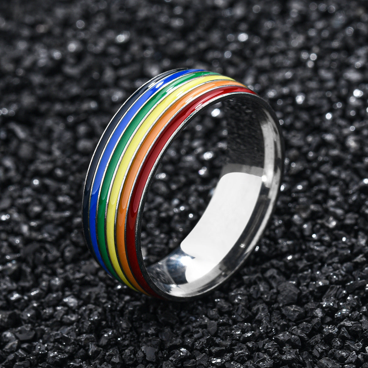 Anneau en acier inoxydable arc-en-ciel bisexuel, boucle d'oreille ou piercing avec motif coloré lumineux.