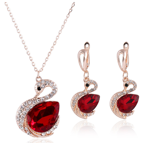 Ensemble de bijoux avec collier et boucles d'oreilles en cristal coréen, élégants et ornés de pierres brillantes.