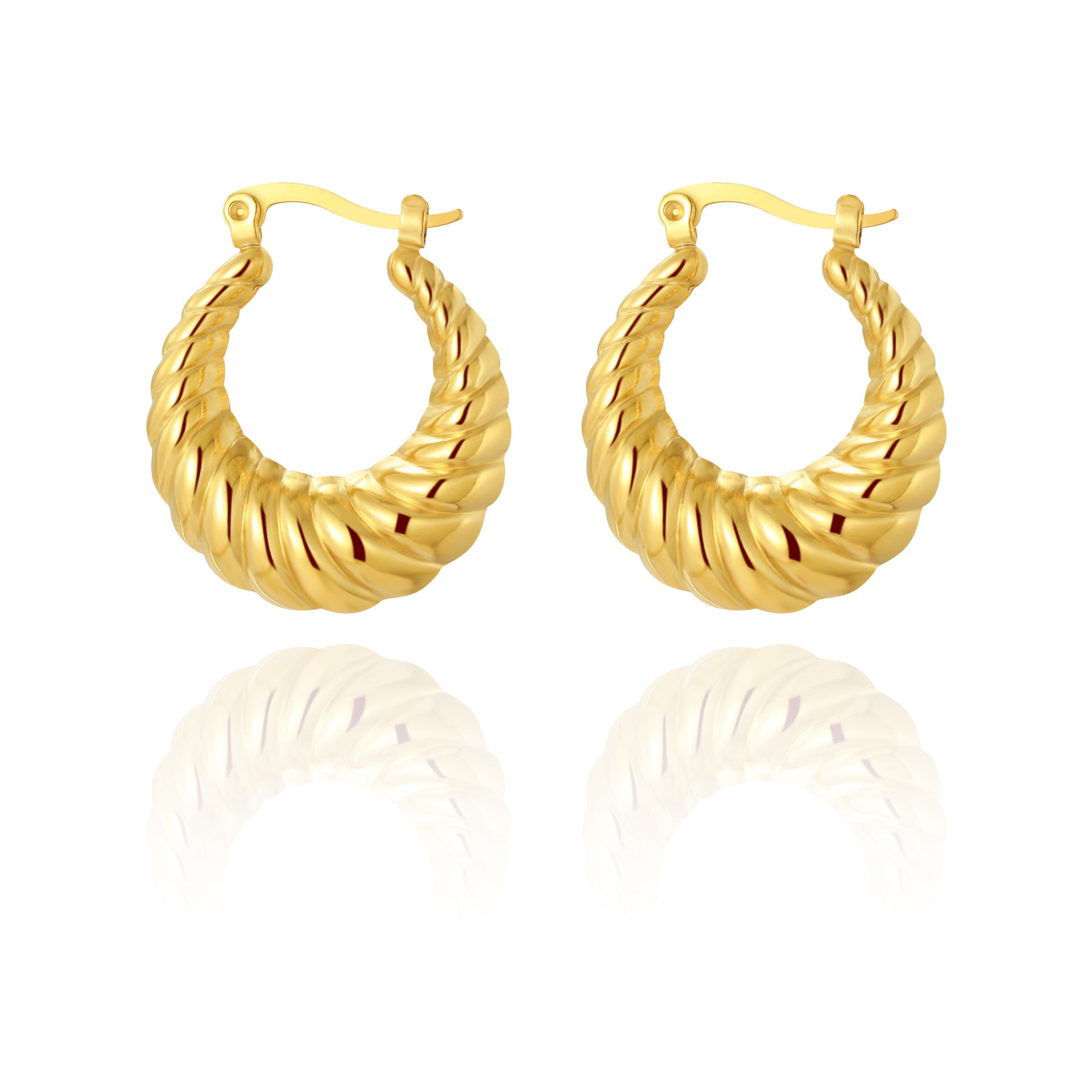 Boucles d'oreilles en acier titanium plaqué or, en forme de croissant creux, style élégant et moderne.