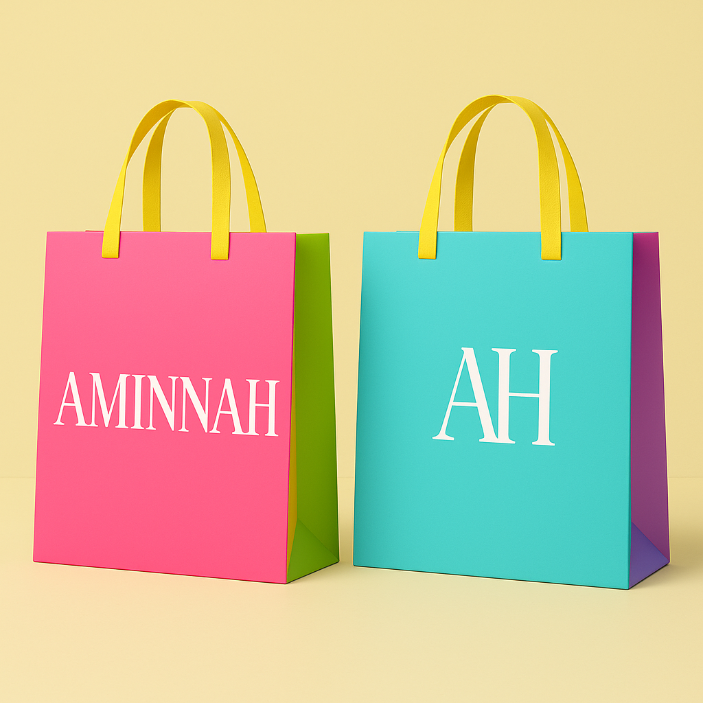 Sac cadeau réutilisable Aminnah avec papier de soie pour emballage luxueux de produits de beauté.