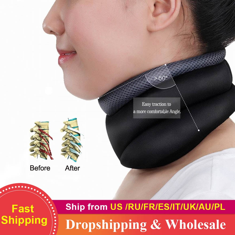 Sangle de soutien cervical magnétique Aura Scent pour correction du cou, montrant la bande ajustable autour du cou.