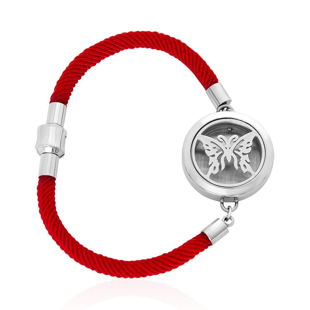 Bracelet diffuseur d'huiles essentielles en forme de papillon Aura Scent, FBR040SR, avec motifs délicats et bracelet en cuir.