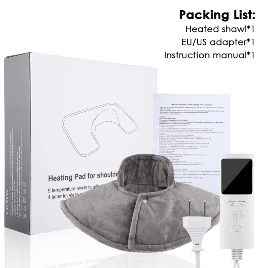 Châle chauffant électrique Aura Scent avec design élégant et cordon de contrôle pour chauffage confortable et chaud.