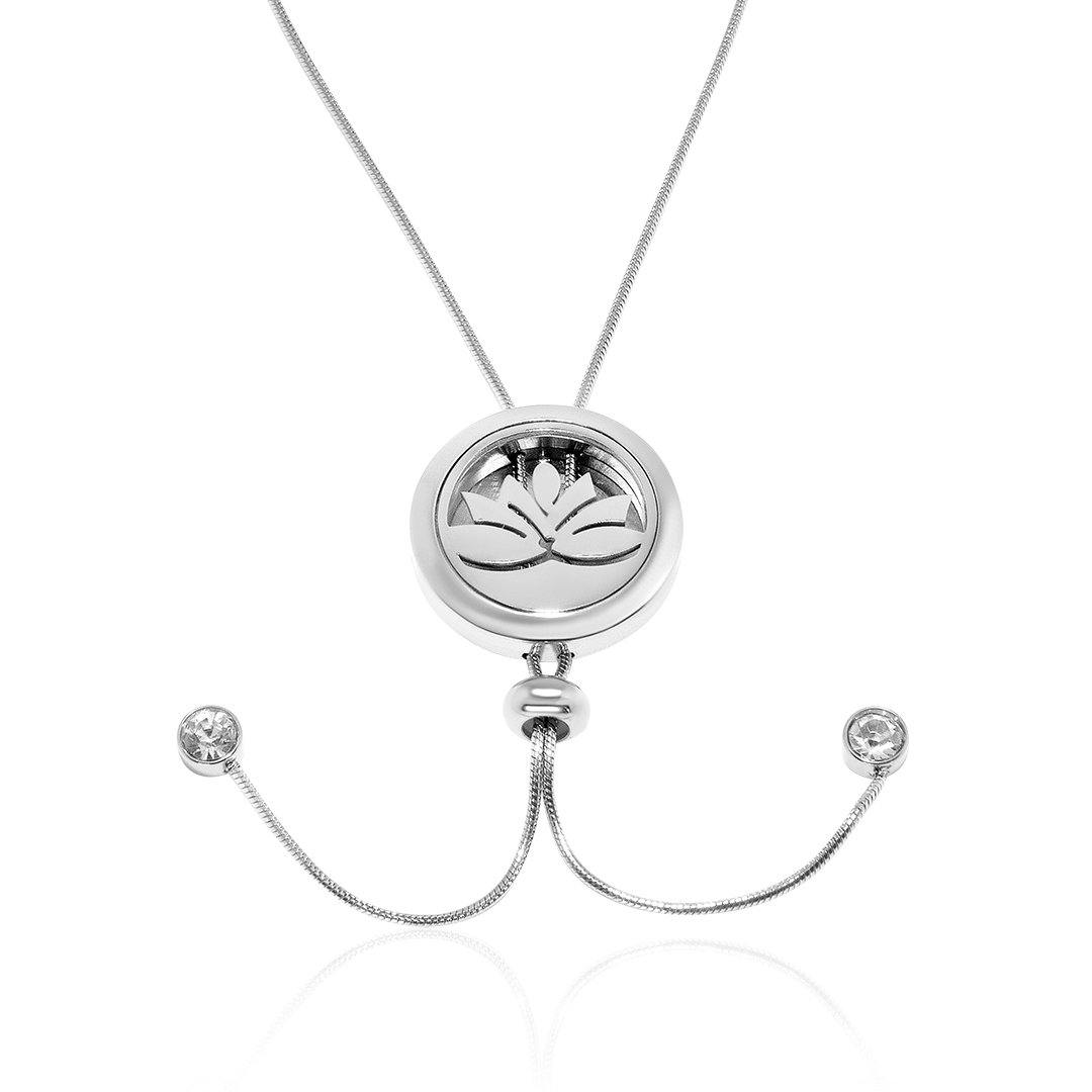 Collier pendentif Lotus avec chaîne serpent réglable Aura Scent, style élégant et détaillé en métal.