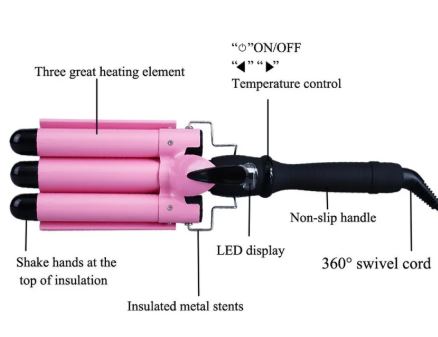 Fer à boucler Aura Scent avec triple barreaux pour créer des ondulations parfaites et durables, image montrant l'appareil chaud.