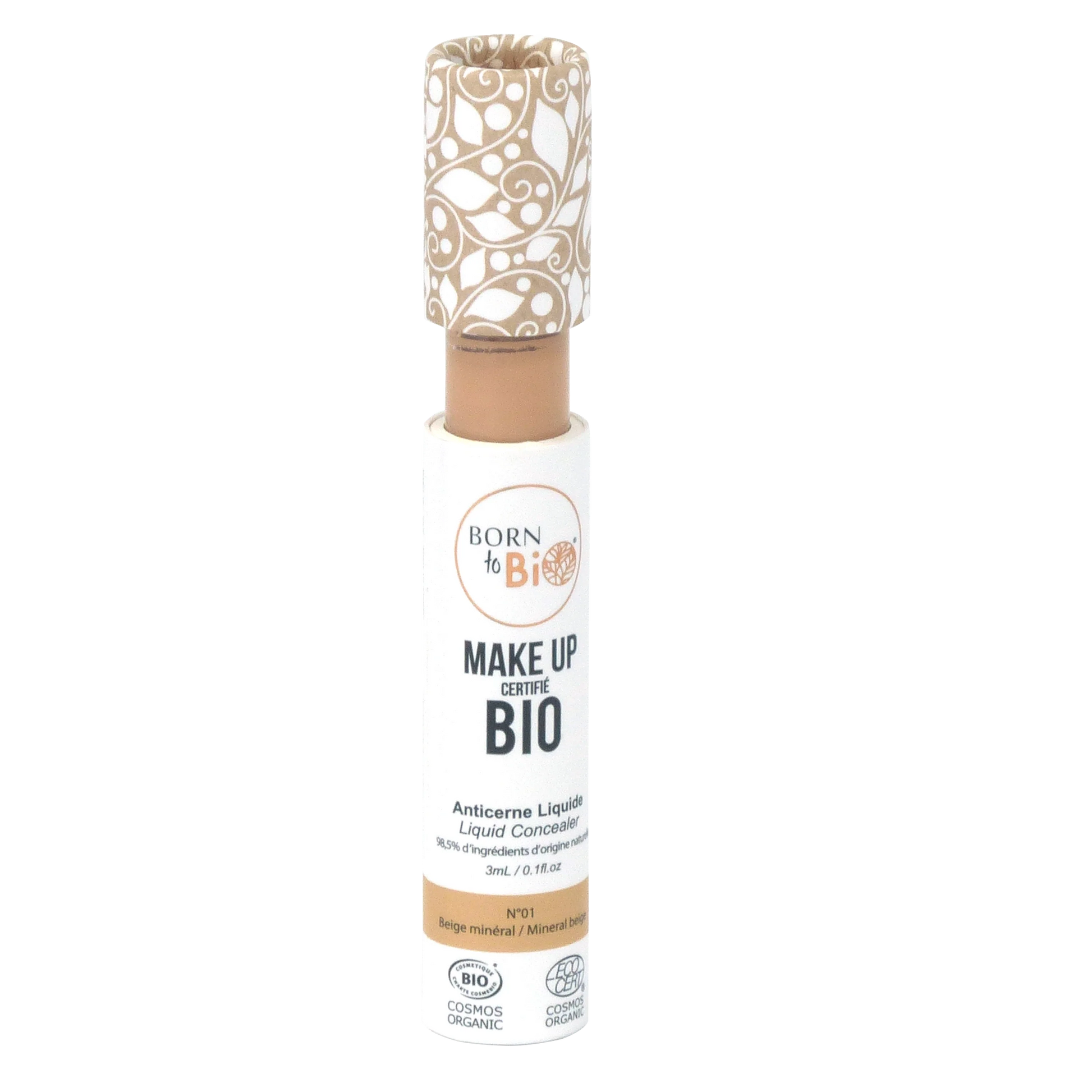 Anticernes liquide biologique de la marque Born to Bio, application naturelle et légère pour un teint éclatant.