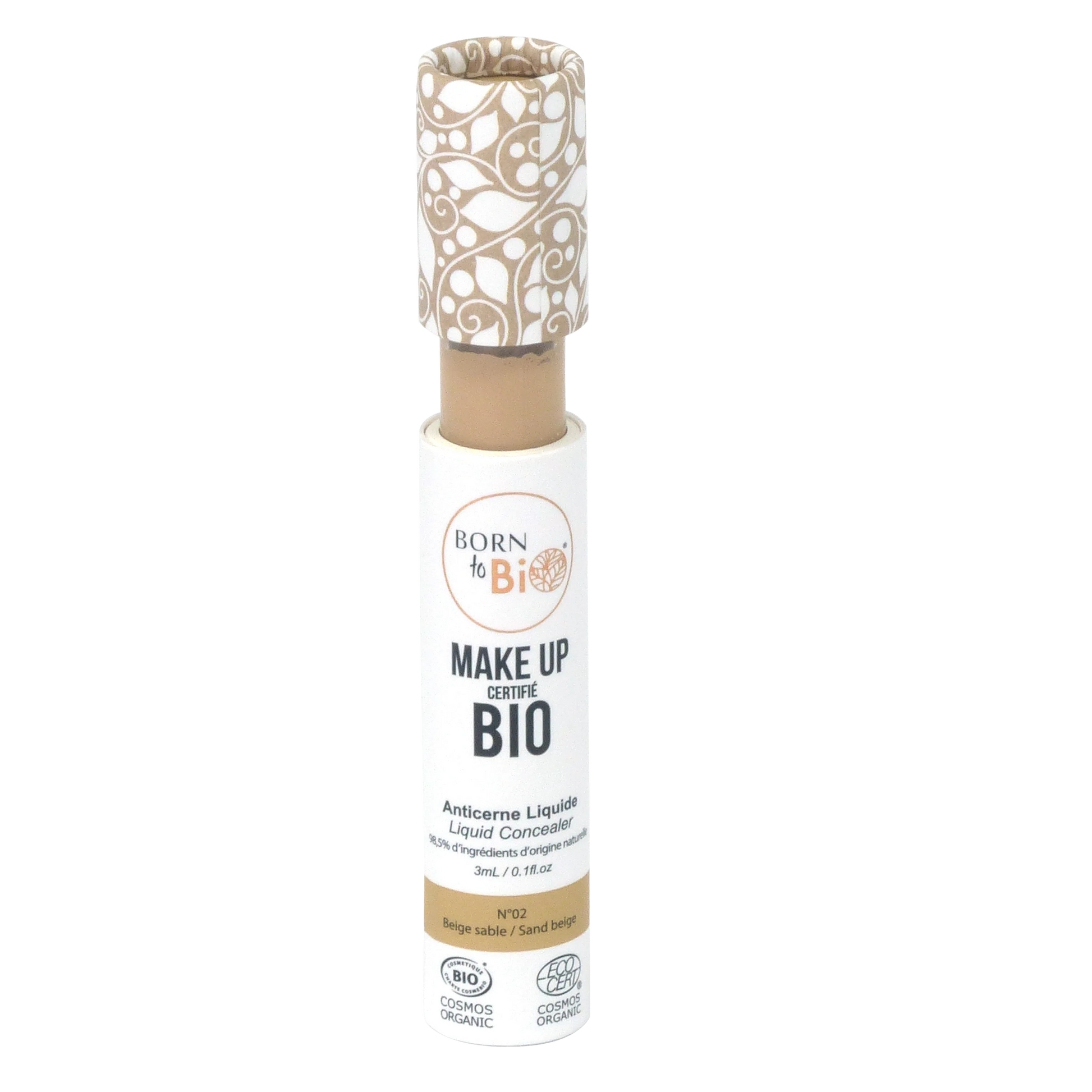 Anticernes liquide bio de la marque Born to Bio, application douce et naturelle pour un teint unifié.