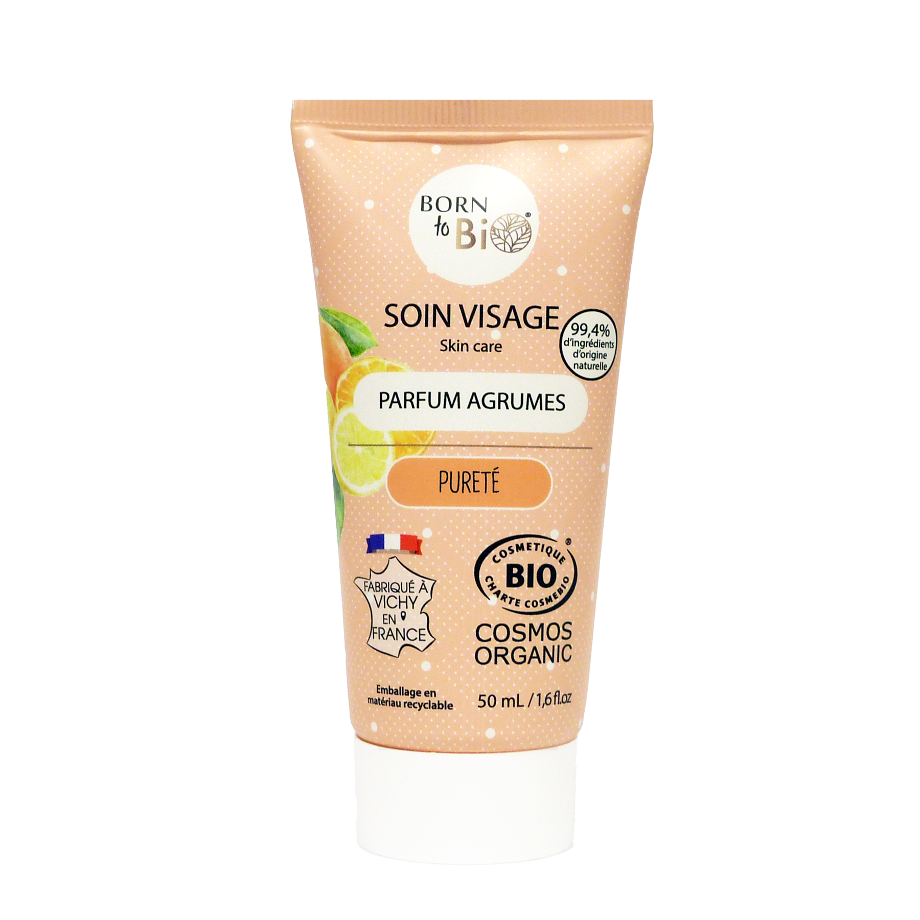 Crème visage bio Born to Bio Pureté, certifiée naturelle, avec texture douce et hydratante pour une peau lumineuse.