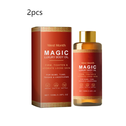 Huile corporelle apaisante de la marque Boutique Angenor, flacon avec liquide transparent et bouchon blanc.