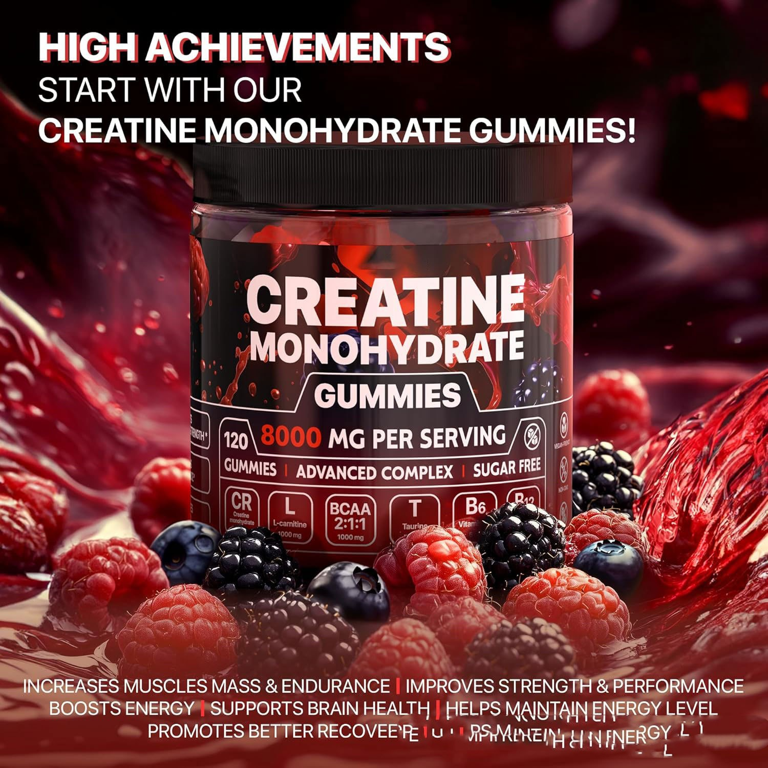 Gommes Muscle Boost de Boutique Angenor, compléments alimentaires pour renforcer les muscles, présentées dans un pot transparent.