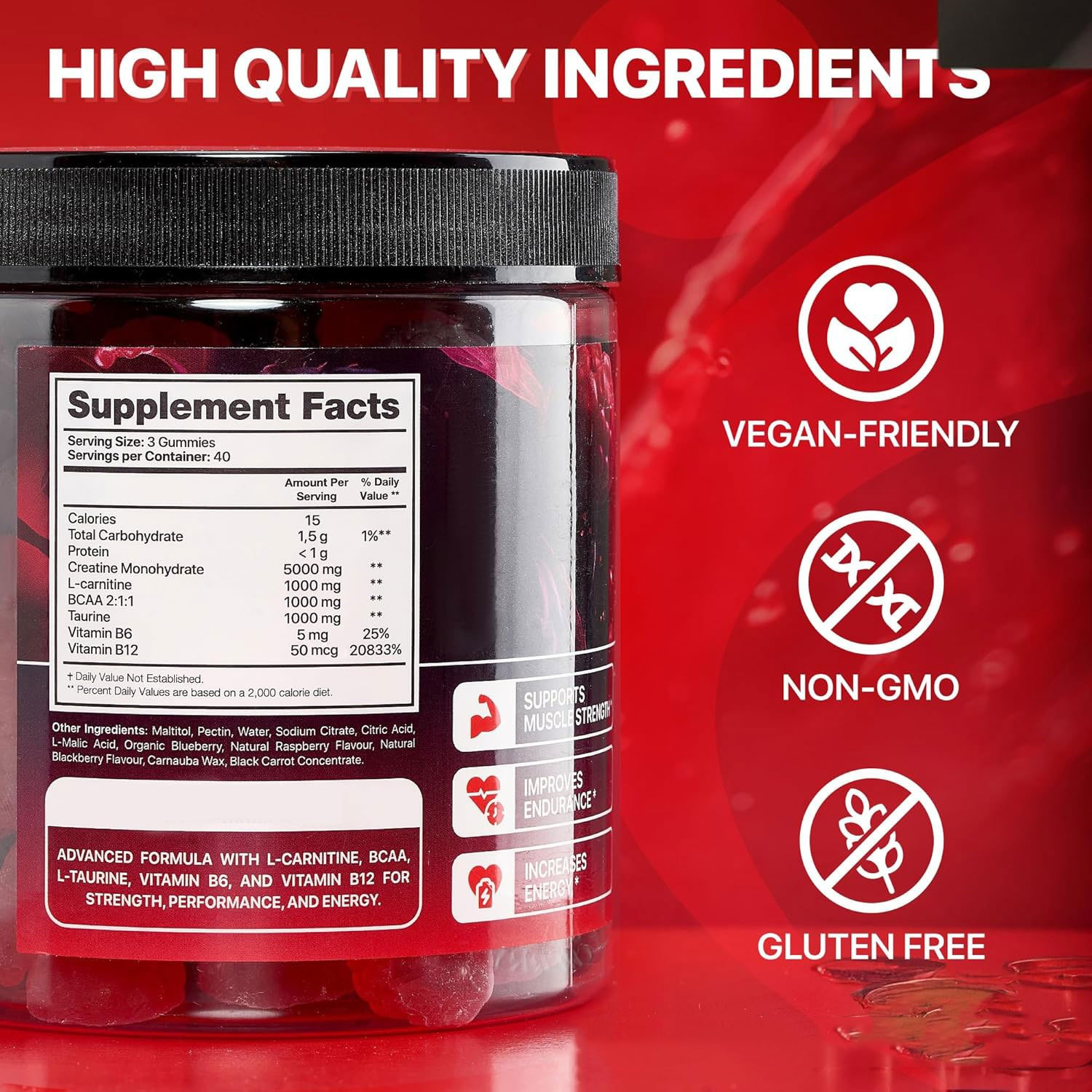 Gommes Muscle Boost de la marque Boutique Angenor, comprenant des bonbons énergétiques et enrichis en nutriments pour la musculation.