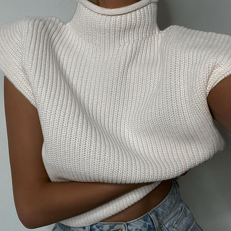 Pull à col montant à manches courtes pour femmes de la marque Boutique Angenor, en tissu doux et ajusté.