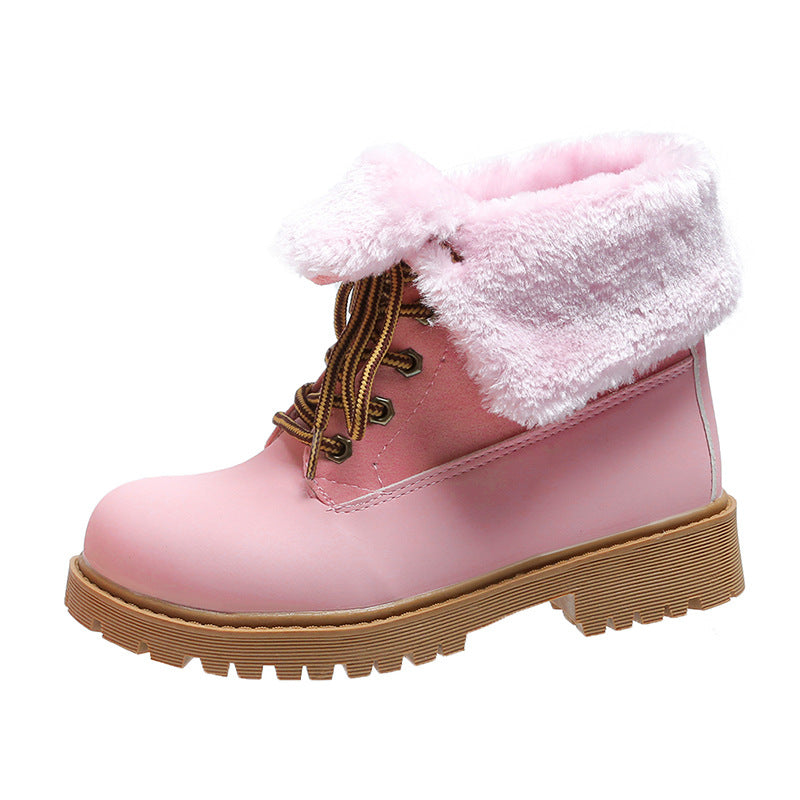 Bottes d'hiver pour femmes à la cheville, bout rond, lacets, design tendance, marque Boutique Angenor, chaussure chaude et élégante