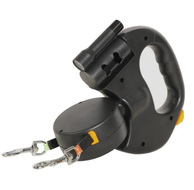 Laisse double pour chien de la marque Boutique Angenor, en nylon durable avec deux attaches pour chiens, noir et réglable.