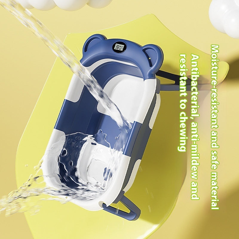 Baignoire pour bébé avec capteur de température, marque Boutique Angenor, en plastique blanc avec espace pour bébé nouveau-né