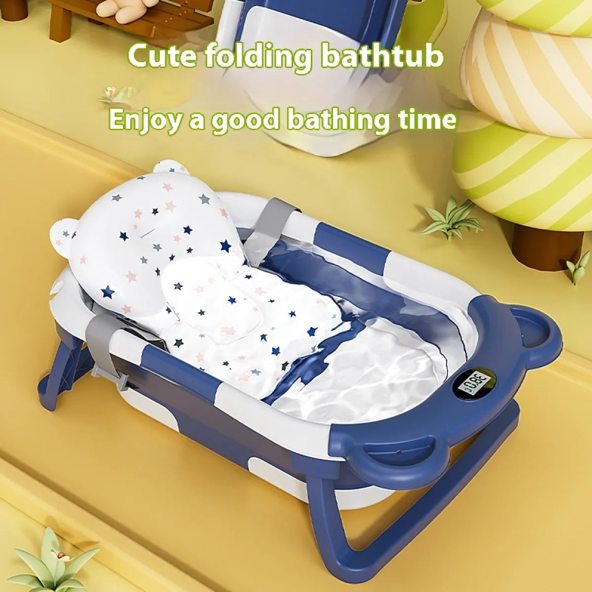 Baignoire pour bébé nouvelle née avec capteur de température, Boutique Angenor, en plastique blanc avec support intégré.