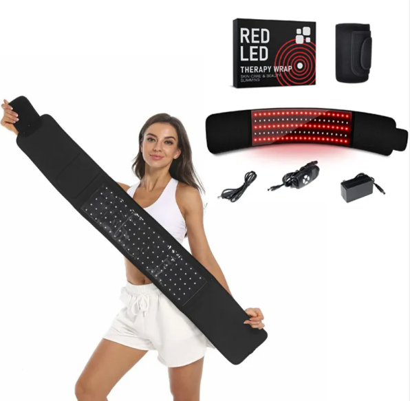 Ceinture de thérapie infrarouge LED Boutique Angenor pour soulagement et relaxation musculaire, avec bande ajustable et technologie infrarouge.