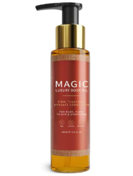 Huile corporelle Magic Body Oil de Boutique Angenor, flacon avec pipette, pour une peau hydratée et douce.