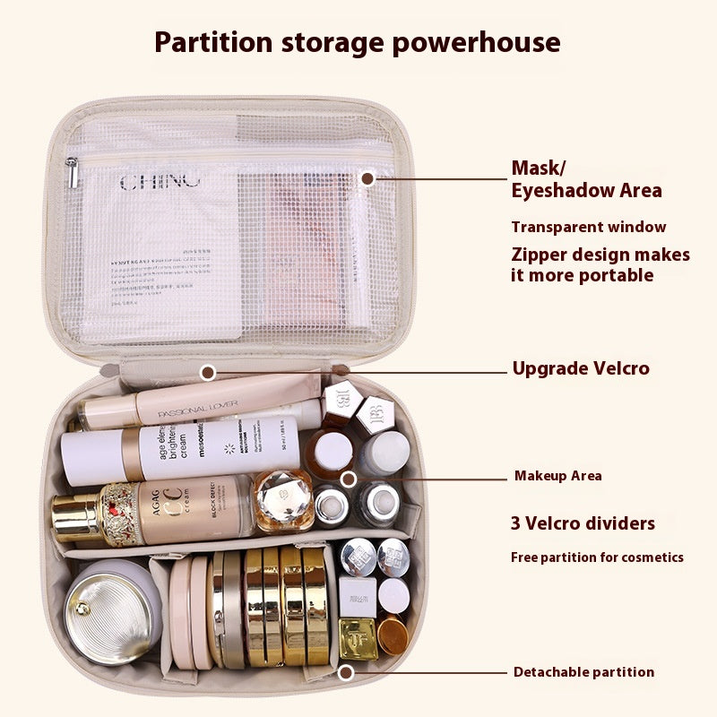Sac de rangement cosmétique multifonctionnel de grande capacité de la marque Boutique Angenor, avec compartiments pour produits de beauté.