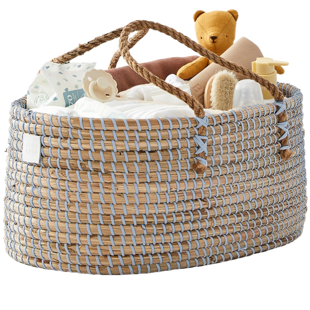 Panier à couches pour bébé BEBE BASK en herbe marine organique, organisé, léger bleu, idéal pour bébé garçon, fait main Boutique Angenor