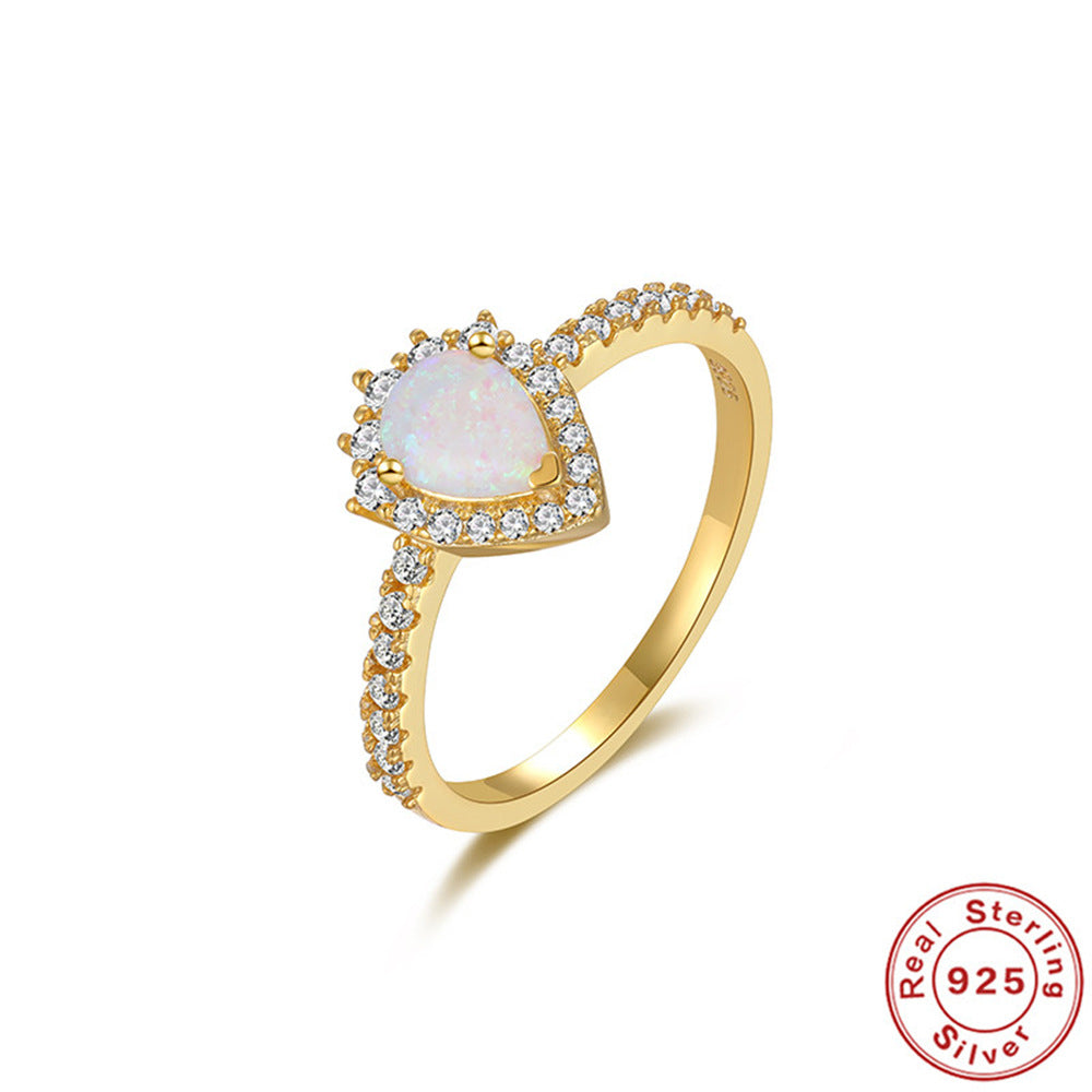 Bague de fiançailles en argent 925 avec opale carrée et diamant, bijou élégant de la marque Boutique Angenor