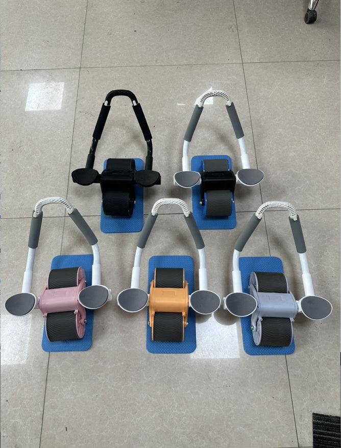 Roue abdominale automatique Boutique Angenor pour exercices de renforcement musculaire, vue de face avec poignées noires.