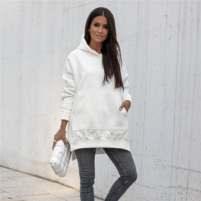 Sweat à capuche pour femmes de couleur unie, pull à coupe décontractée, fabriqué par Boutique Angenor.