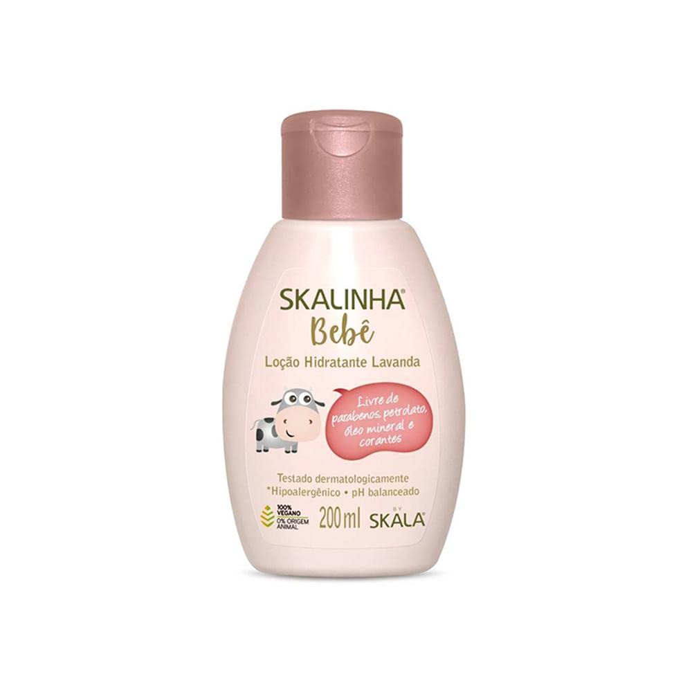 Lotion hydratante pour bébé Skala Linha Bebe à la lavande, flacon de 200 ml, texture douce et apaisante pour la peau.