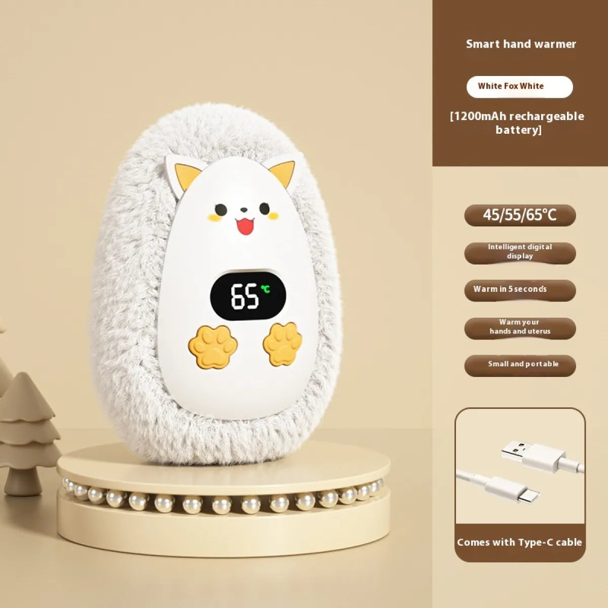 Sèche-mains rechargeable portable Boutique Angenor avec poignée en main, idéal pour réchauffer les mains en hiver.
