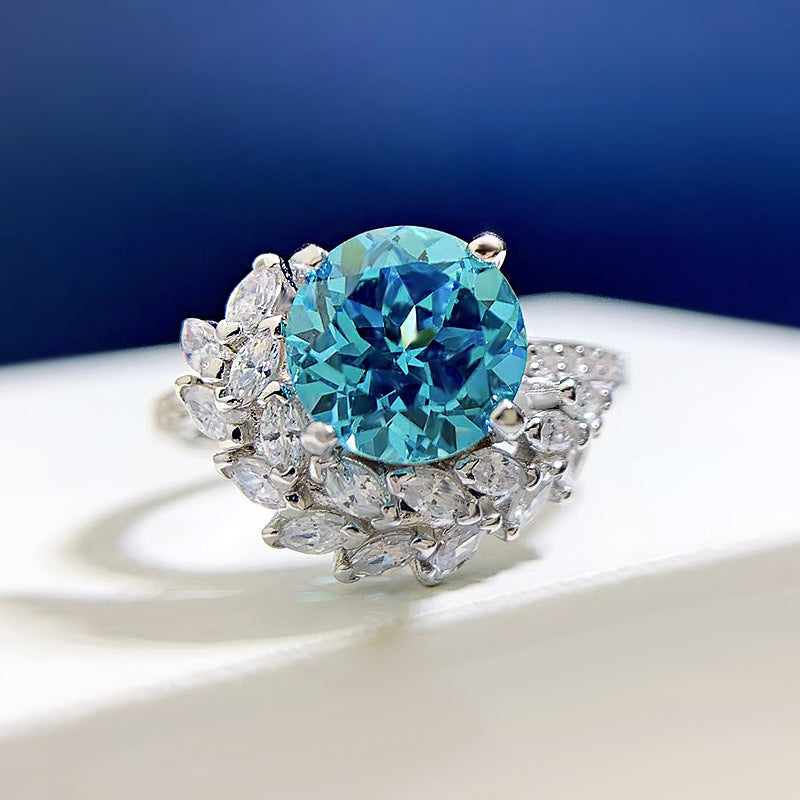 Bague de mariage en argent S925 avec pierre ronde en strass, bijou de fiançailles élégante de Boutique Angenor