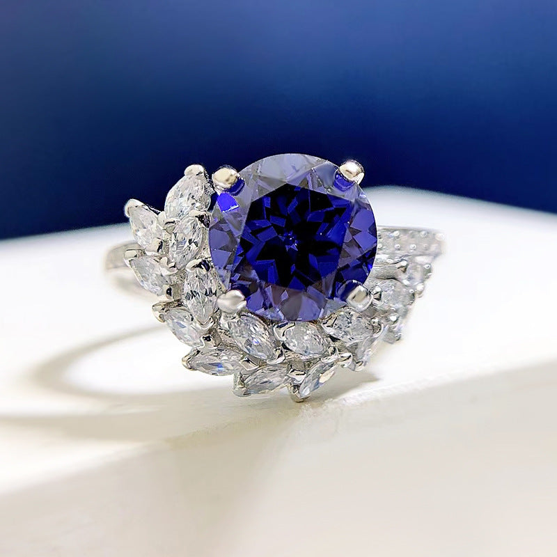 Anneau de fiançailles en argent 925 avec pierres en strass ronds, bijou élégant de Boutique Angenor.