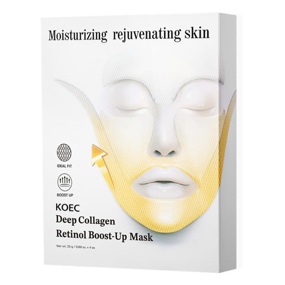 Masque visage liftant au collagène de Boutique Angenor, masque facial hydratant et raffermissant, texture en tissu blanc.
