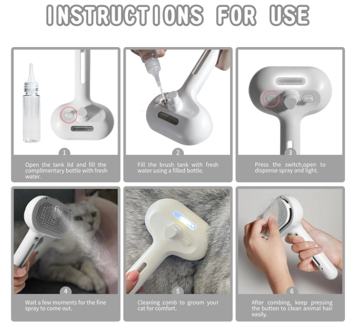 Brosse spray anti-poils pour animaux de la marque Boutique Angenor, avec poils visibles pour éliminer les poils d'animaux.