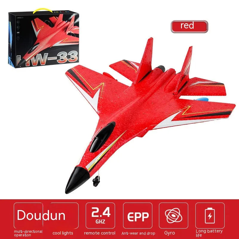 Avion télécommandé en mousse HW33 à aile fixe, jouet pour enfants, par Boutique Angenor, avec détails de l'appareil en vol