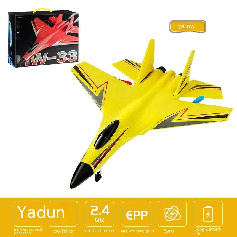 Avion en mousse à ailes fixes HW33 de Boutique Angenor, jouet d'aviation télécommandé pour enfants, vue de face.