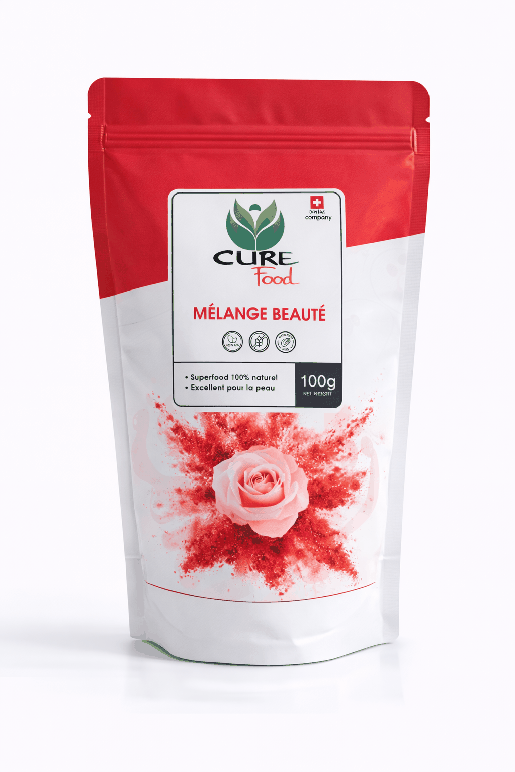 Soin beauté Curefood Beauty Mix avec ingrédients naturels dans un flacon élégant, idéal pour la peau et la beauté.