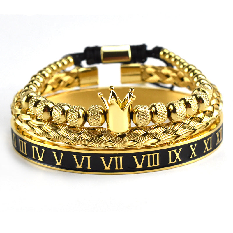 Bracelet tressé brillant en acier inoxydable noir, style couronne, bracelet élégant de MARKET DE PRODUITS DE BEAUTÉ & SANTÉ