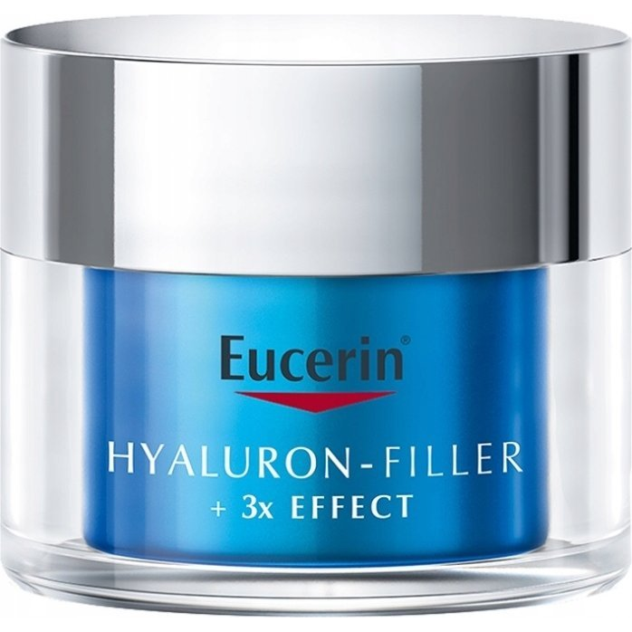 Crème de nuit Eucerin Hyaluron-Filler +3× Effect, booster d'hydratation, anti-rides, 50 ml, pour peau aging et hydratée.
