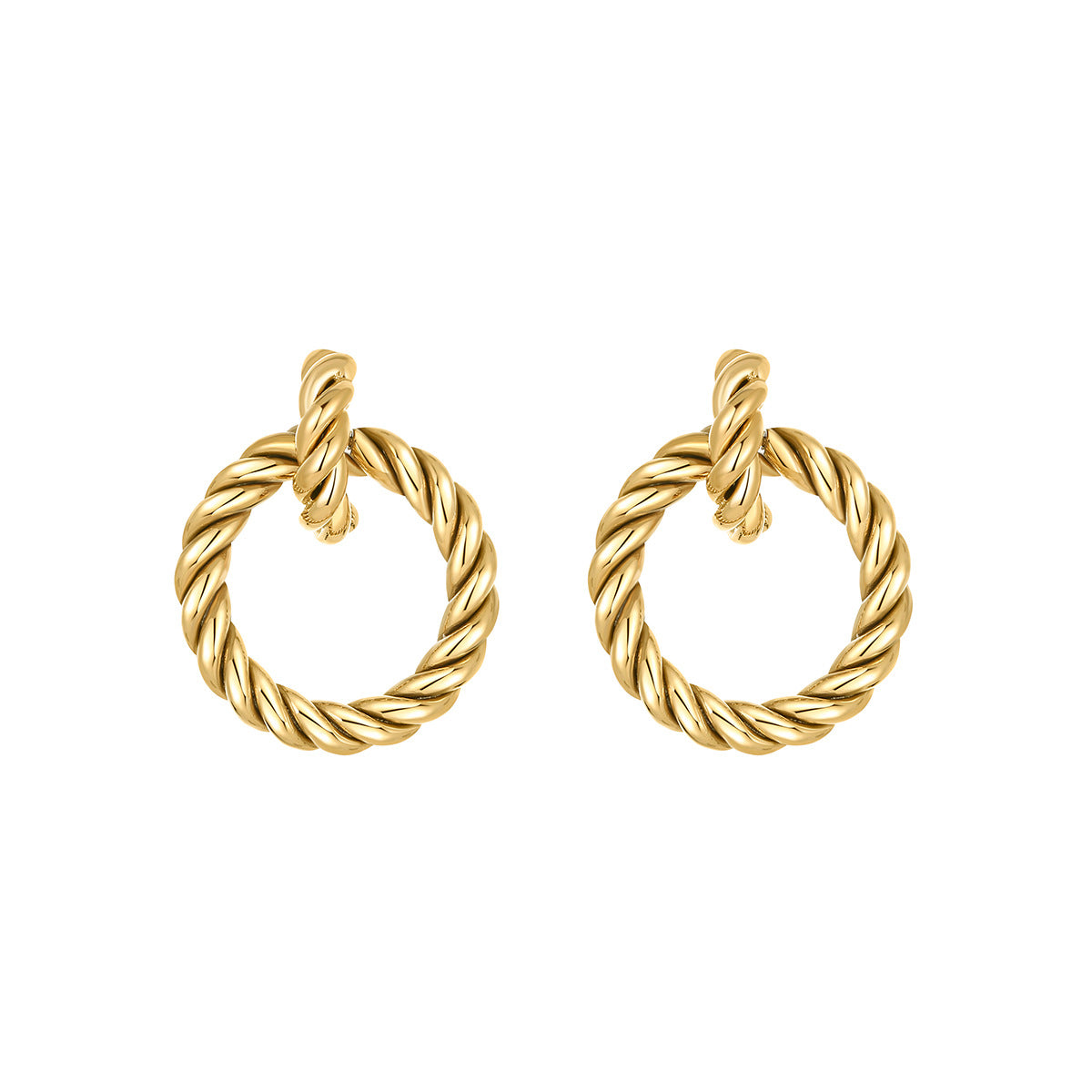 Boucles d'oreilles creuses en acier titanium plaqué or en forme de croissant, finition élégante et moderne.