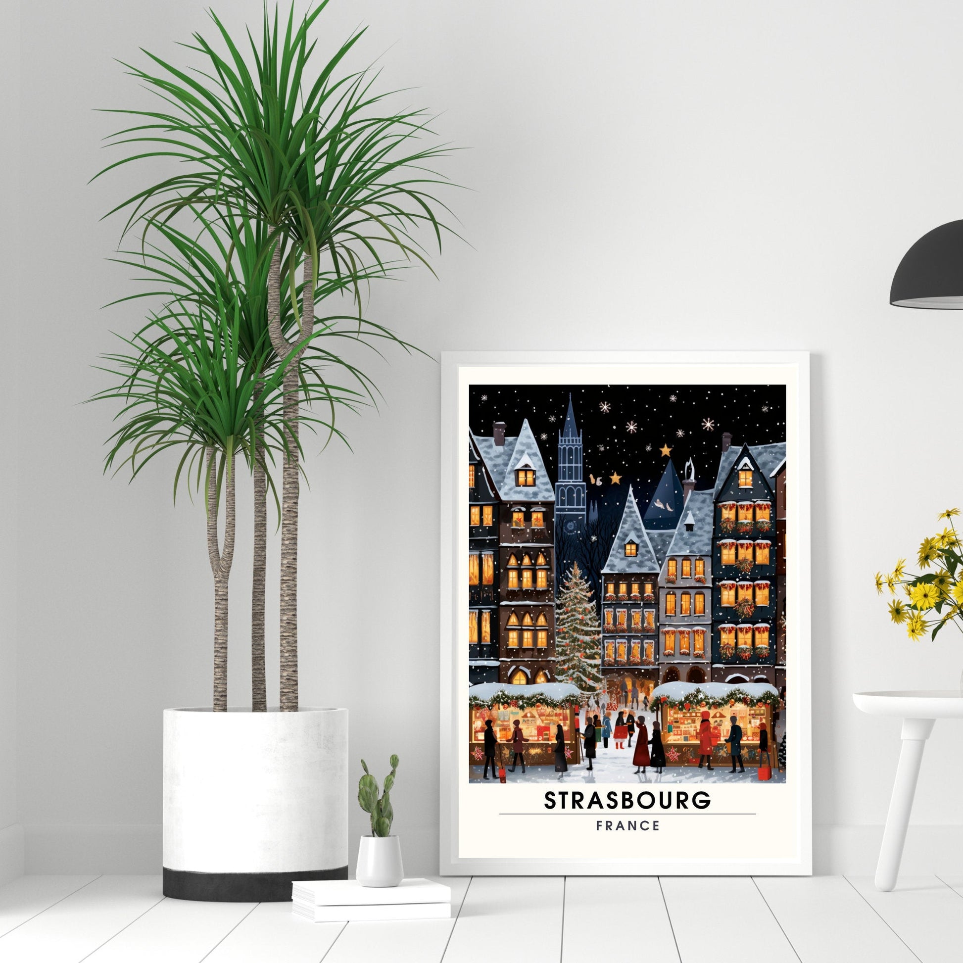 Affiche Déco Strasbourg Noël, impression de voyage illustrant le marché de Noël, tirage d'art de Ma boutique en France.