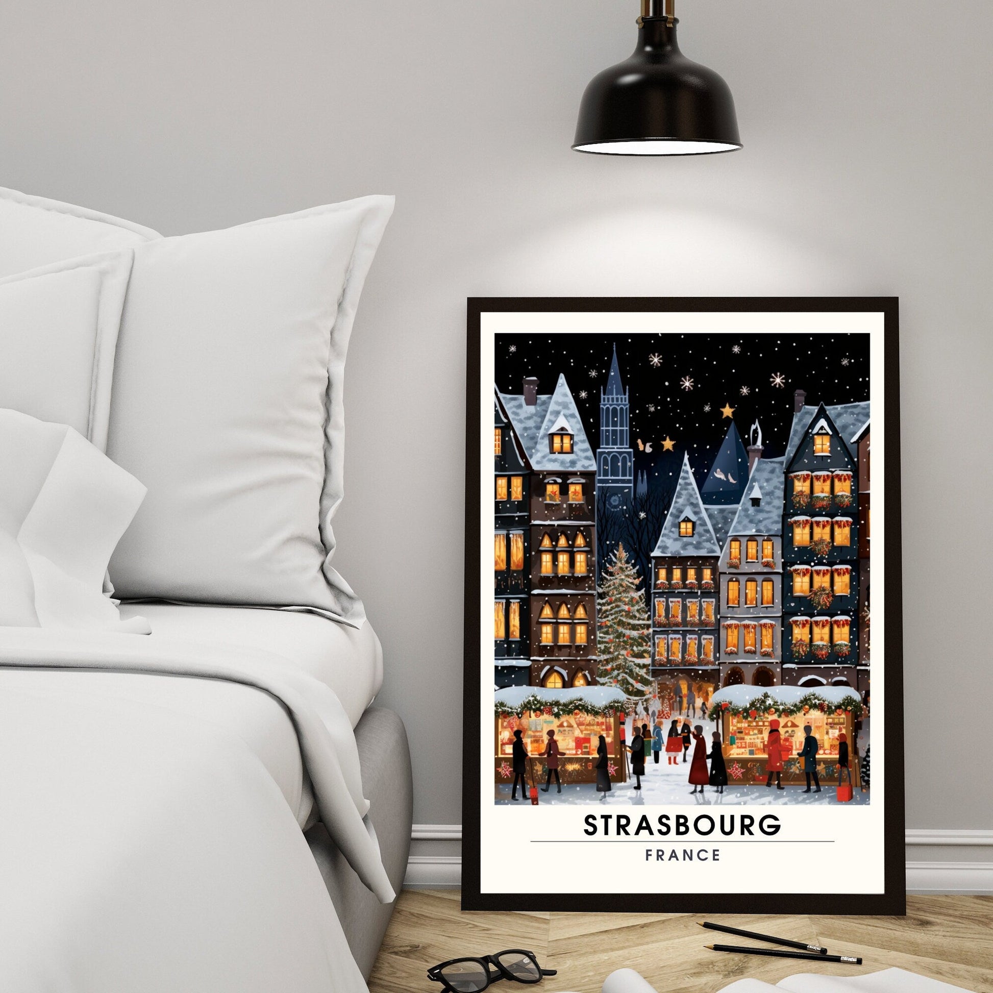 Affiche de décoration Strasbourg Noël, impression de voyage du marché de Noël, tirage d'art français par Ma boutique