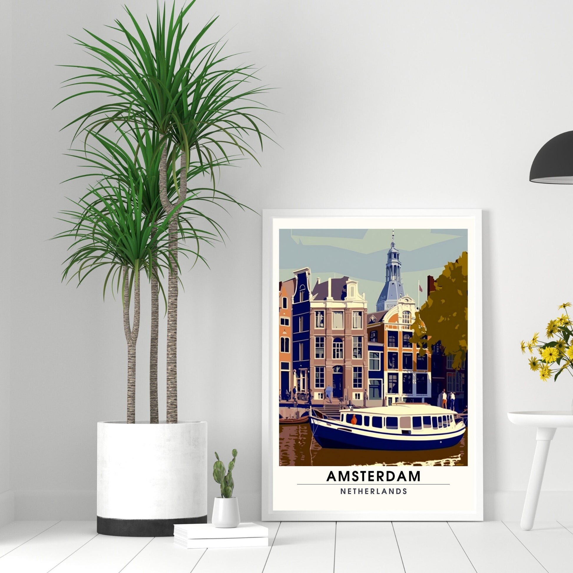 Affiche de décoration vintage avec vue d'Amsterdam, impression artistique de la ville, design original de Ma boutique.