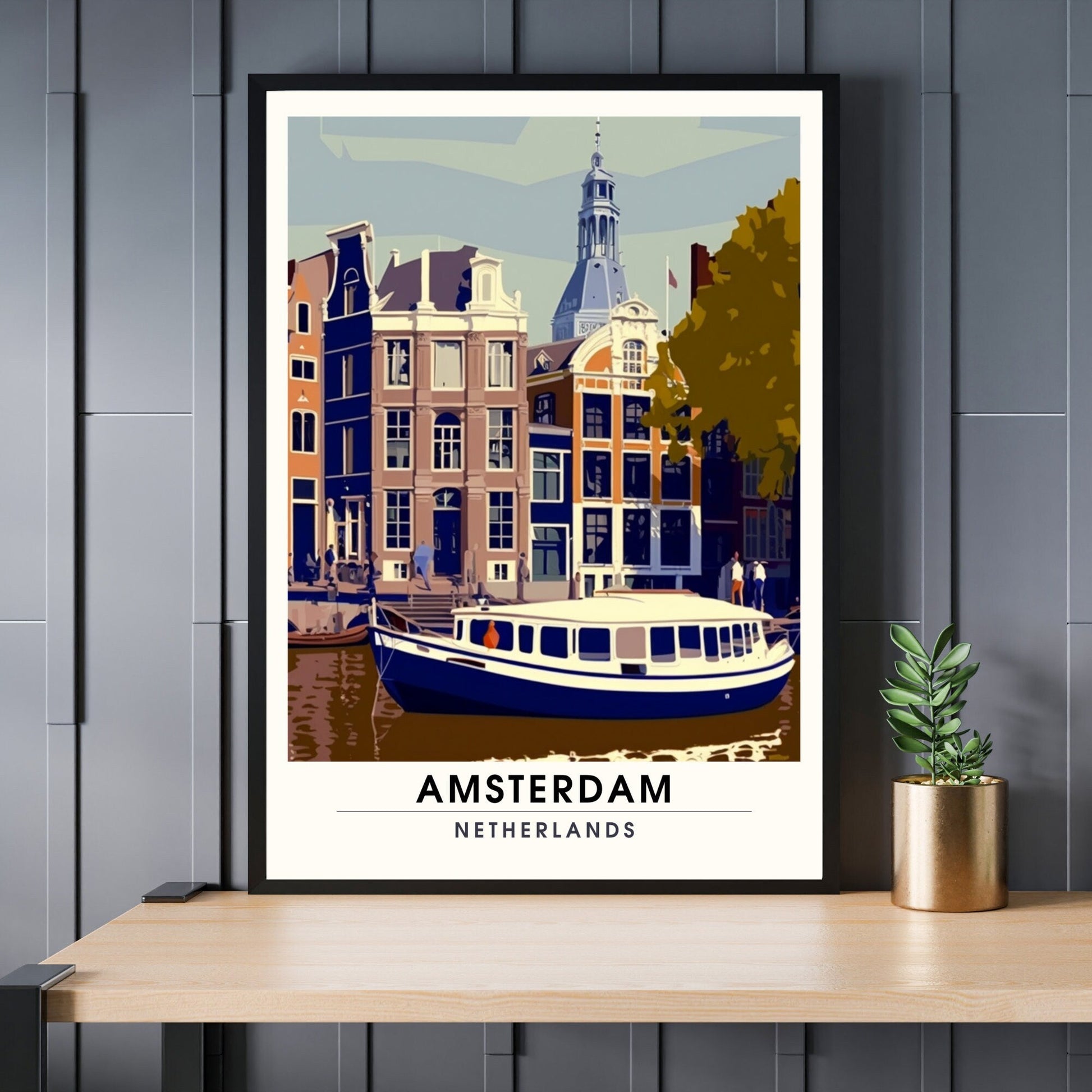 Affiche déco vintage Impression Amsterdam, poster de voyage avec vue artistique d'Amsterdam, par Ma boutique