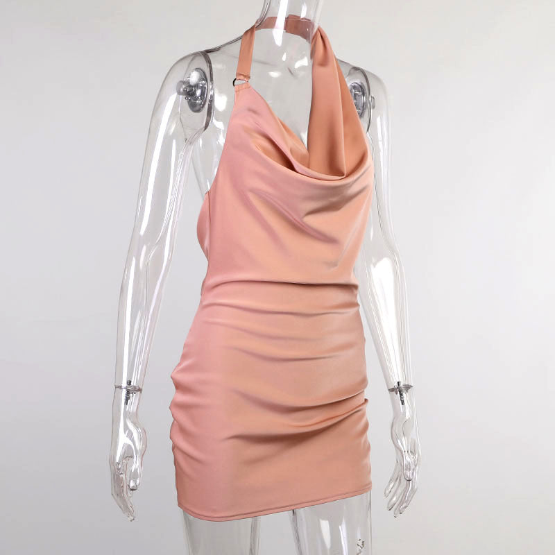 Robe de soirée en satin noir sans manches, décolleté en V et dos nu, robe courte d'été pour fête, marque MARKET DE PRODUITS DE BEAUTÉ & SANTÉ
